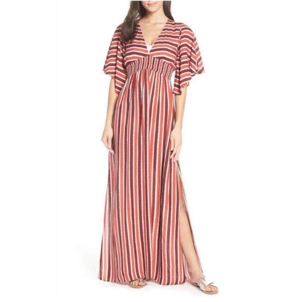 Maaji Morning Glam Striped Maxi Long Swimsuit Cover Up Dress Size L Beach Boho